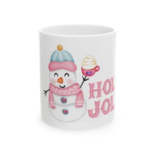 Cheerful Pink Holly Jolly Ceramic Mug