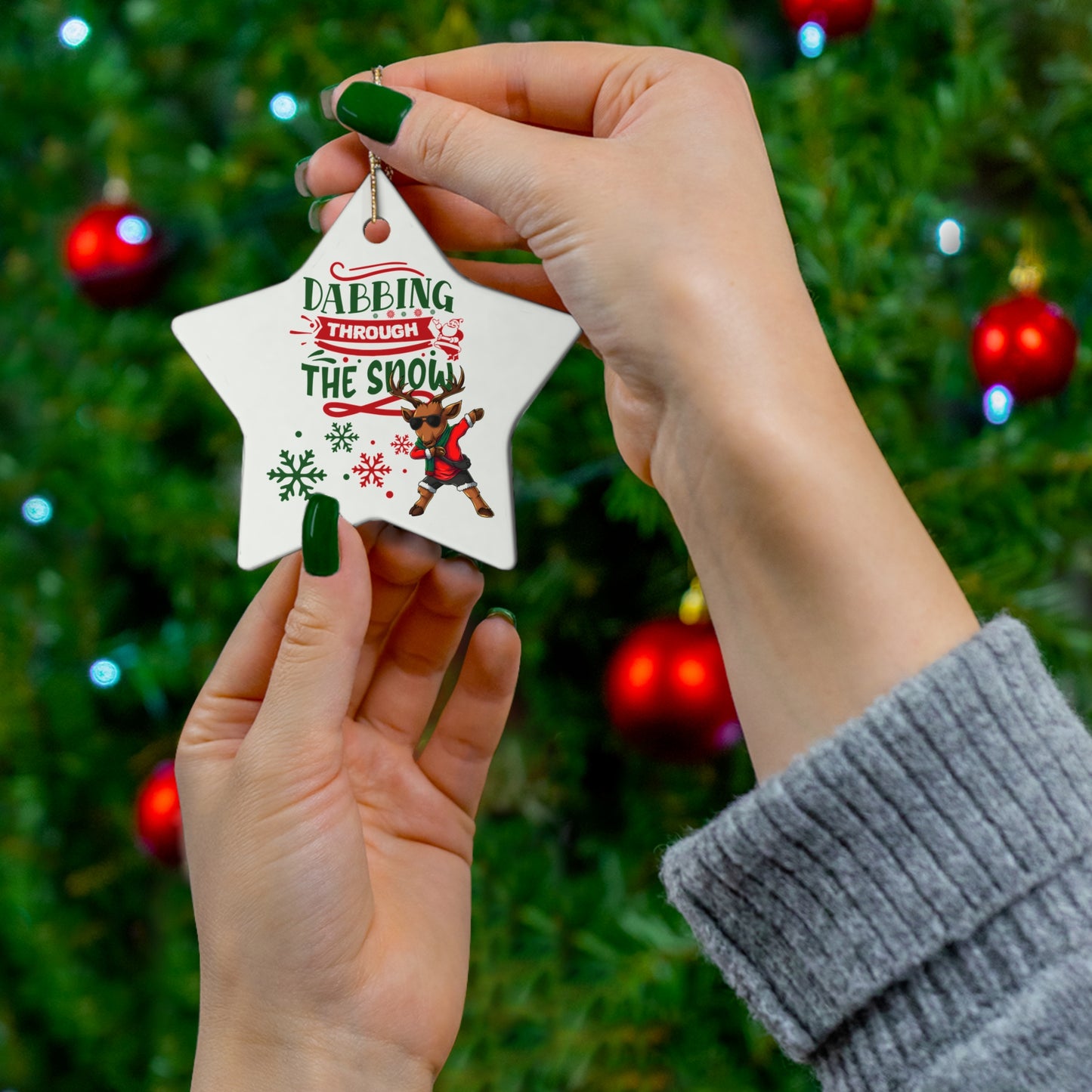 Dabbing through the Snow Ceramic Ornament