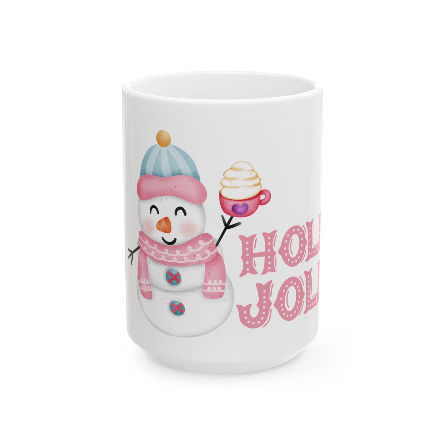 Cheerful Pink Holly Jolly Ceramic Mug