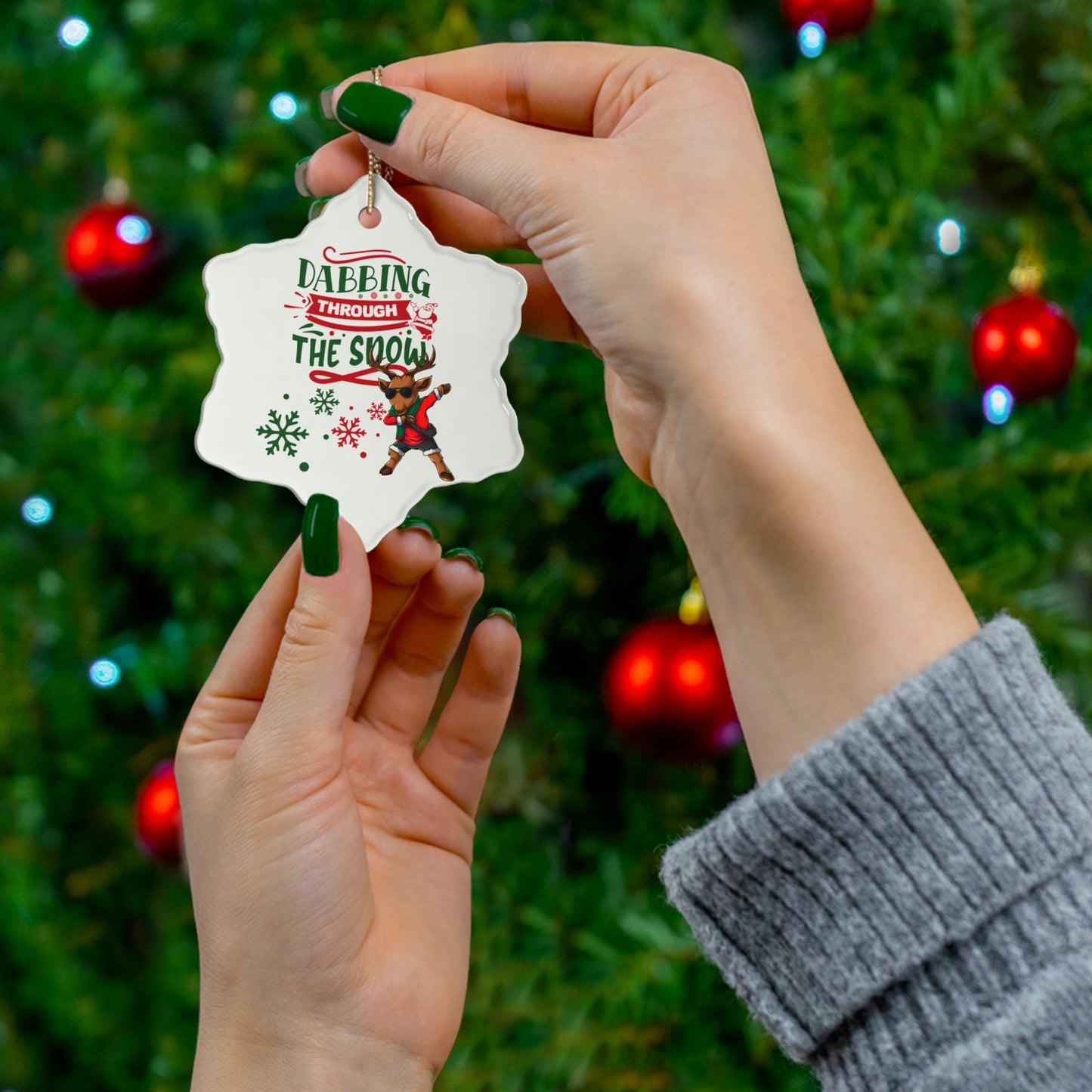 Dabbing through the Snow Ceramic Ornament